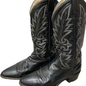 DAN POST Mens Cowboy Western Boots Soft Black on Black Leather Riding SZ 7.5